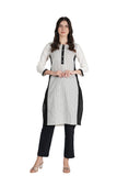 100% Cotton Printed Kurti - White & Black