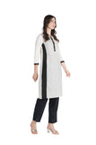 100% Cotton Printed Kurti - White & Black