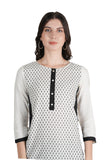 100% Cotton Printed Kurti - White & Black