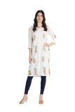 100% Cotton Block Printed Kurti - White (Traditional Print)