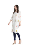 100% Cotton Block Printed Kurti - White (Traditional Print)