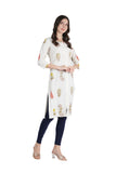 100% Cotton Block Printed Kurti - White (Traditional Print)
