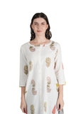 100% Cotton Block Printed Kurti - White (Traditional Print)
