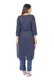 Women's 100% Cotton Straight Cut Kurta/Kurti with Gold Zari Weaving - Dark Blue