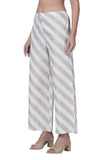 100% Cotton Printed Plazzo Pants for women - White with Golden Stripes