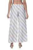 100% Cotton Printed Plazzo Pants for women - White with Golden Stripes