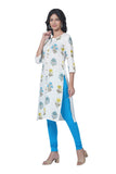 100% Cotton Block Printed Kurti - White