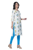 100% Cotton Block Printed Kurti - White