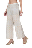 100% Cotton Printed Plazzo Pants for women - White & Gold