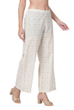 100% Cotton Printed Plazzo Pants for women - White & Gold