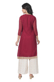 Women's Georgette Straight Cut Round Neck Kurta / Kurti with Beautiful Embroidery Thread Work - Red & Gold