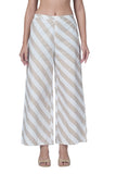 100% Cotton Printed Plazzo Pants for women - White with Golden Stripes